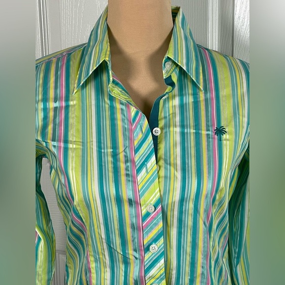Lilly Pulitzer Striped Green and Blue Women's Top Size 4 - Picture 3 of 4